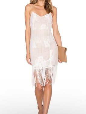 Lovers + Friends White Lace Fringe Midi Dress